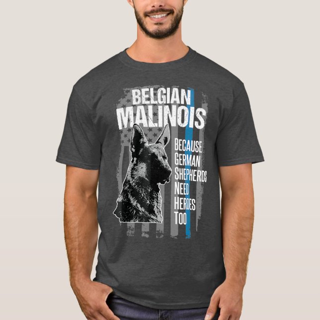 Camiseta Policial Malinois Tshirt Engraçada K9 Thin Blue (Frente)