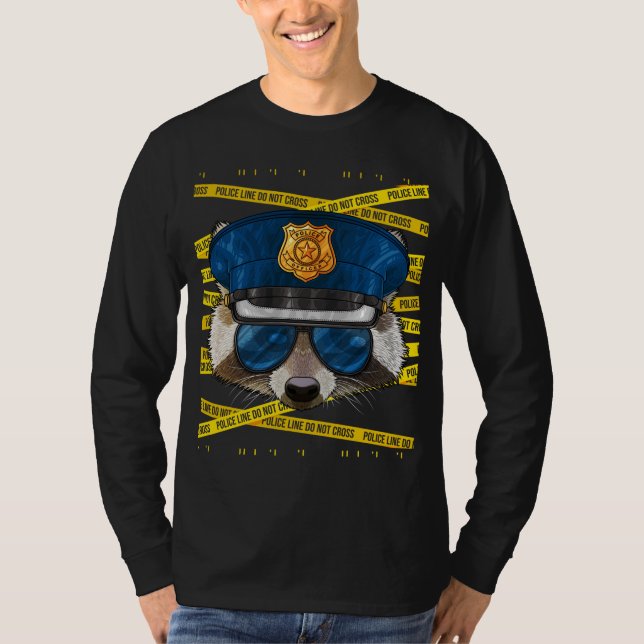Camiseta Policial Raccoon Policial Engraçado Polícia Anim (Frente)