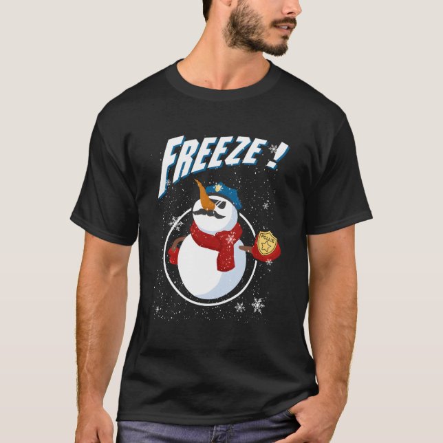 Camiseta Policial Snowman Congelou Polícia de Navidad (Frente)