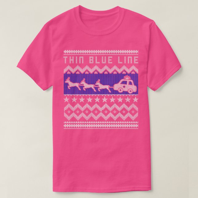 Camiseta Policial Thin Blue Line Febre Suor de Natal (Frente do Design)