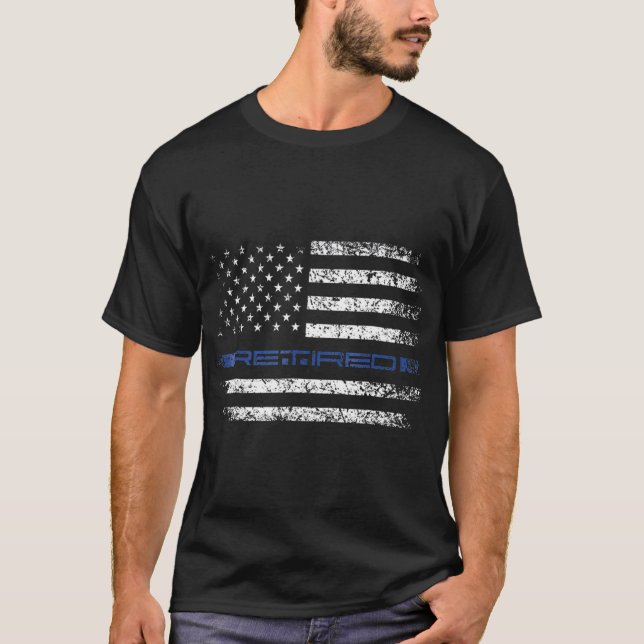 Camiseta Policial Thin RETIRED Blue Line American (Frente)