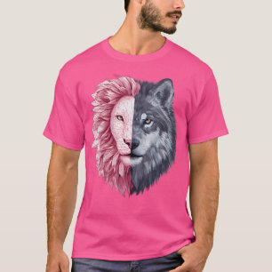 Camiseta Poligonal Colorido de Meio Leão legal Meio Lobo Br