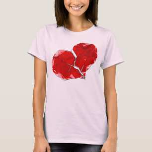 Camiseta Polígono Abstrato de Coração Vermelho Quebrado na 