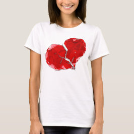 Camiseta Polígono Abstrato de Coração Vermelho Quebrado na