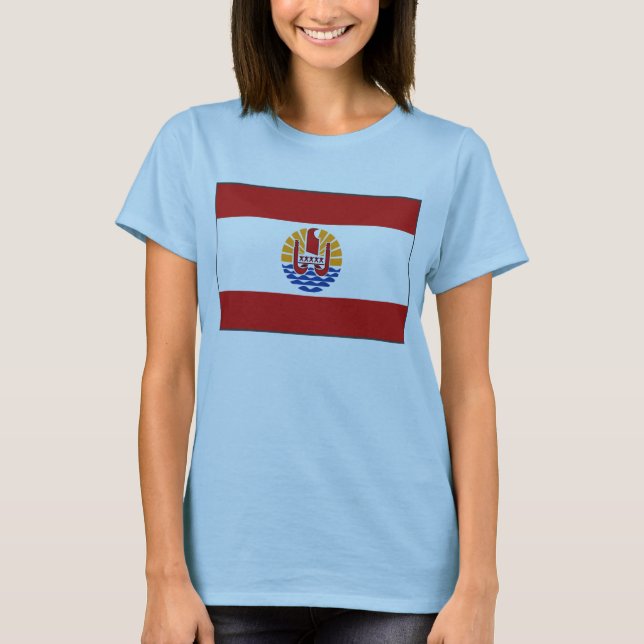 Camiseta Polinésia Francesa Sinalizador x Mapa T-Shirt (Frente)