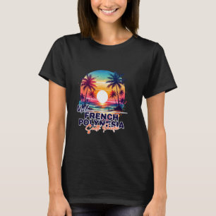Camiseta Polinésia Francesa — Sunset Beach Palm Tree Soup