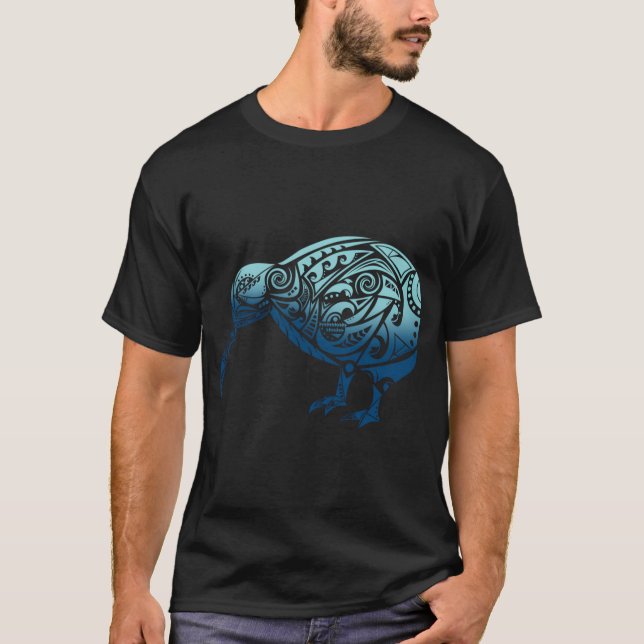 Camiseta Polinésia Maori Kiwi — Ocean Blue Nova Zelândia (Frente)