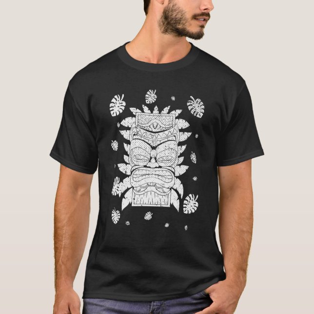 Camiseta Polinésia Tiki Mask Monstera Deixa o Havaí Luau (Frente)