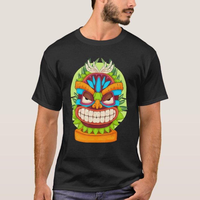 Camiseta Polinésia Totem Tiki Mask Luau Party Statai (Frente)
