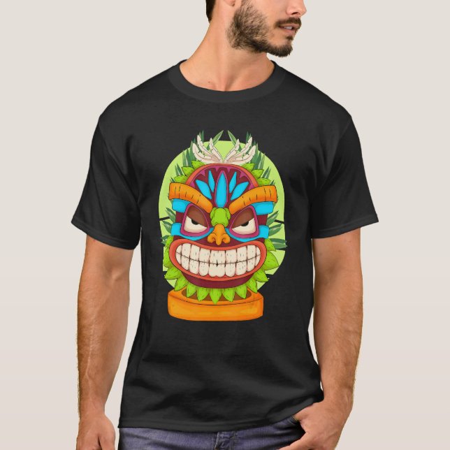 Camiseta Polinésia Totem Tiki Mask Luau Party Statai (Frente)