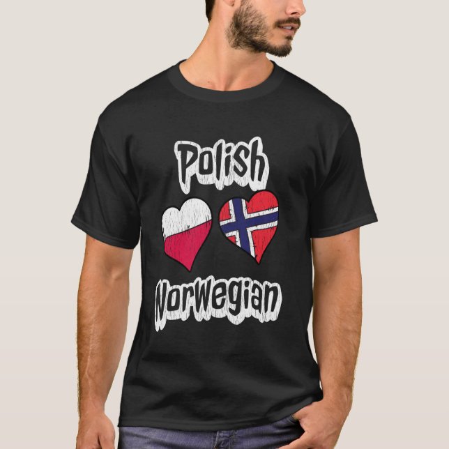 Camiseta Polish Norwegian Flag Heart Combo Poland Norway Di (Frente)