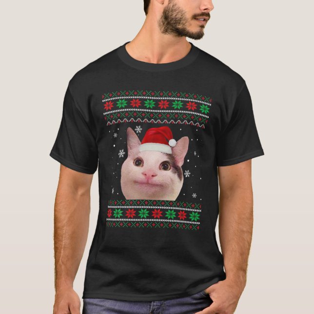 Camiseta Polite Cat Meme Santa Hat Suor de Natal Feio P (Frente)