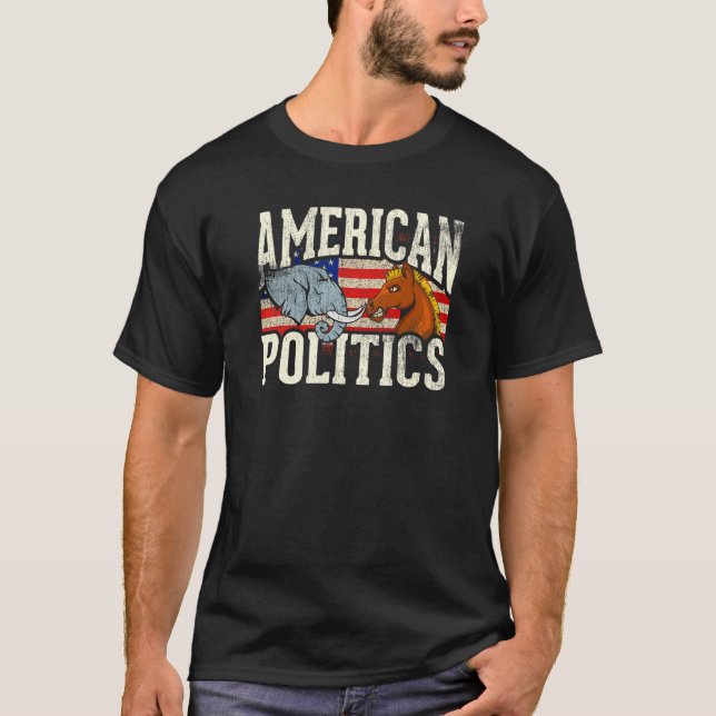 Camiseta Política Americana Elephant Donkey Mascot Politics (Frente)