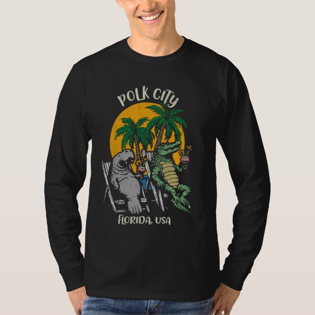 Camiseta Polk City Florida USA Funny Manatee and Alligator (Frente)