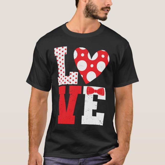 Camiseta Polka Dot Love Heart Bow Tie Valentine's Day Coupl (Frente)