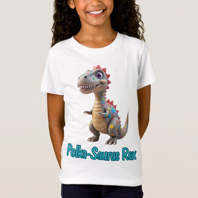 Camiseta Polka-Saurus Rex Confetti Dinossauros Dia Ponto (Frente)