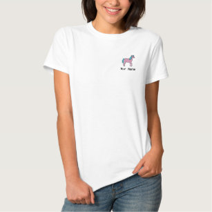 Camiseta Polo Bordada Nome Personalizado Personalizado Cavalo Cor-de-Ros