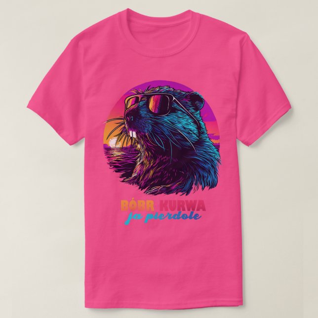 Camiseta Polonês Bbr Bober Kurwa Ja Pierdole Synthwave (Frente do Design)