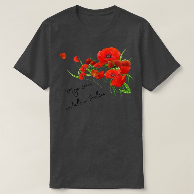 Camiseta Polonês diz: vermelhos flores cor-de-rosa (Frente do Design)