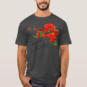 Camiseta Polonês diz: vermelhos flores cor-de-rosa