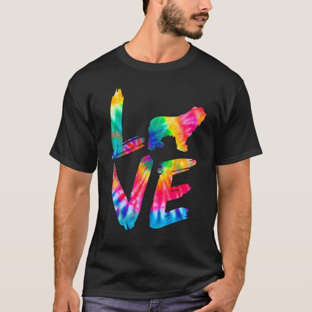 Camiseta Polonês - Lowland Sheepdog Tie Dye Love Mãe Pai (Frente)
