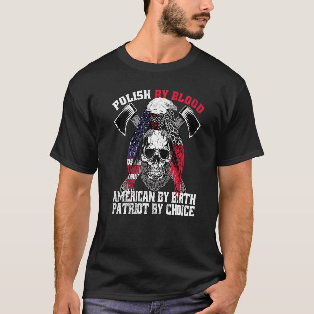 Camiseta Polonês Por Blood American Por Nascimento Patriota (Frente)