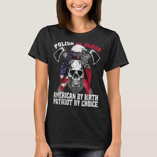 Camiseta Polonês Por Blood American Por Nascimento Patriota (Frente)