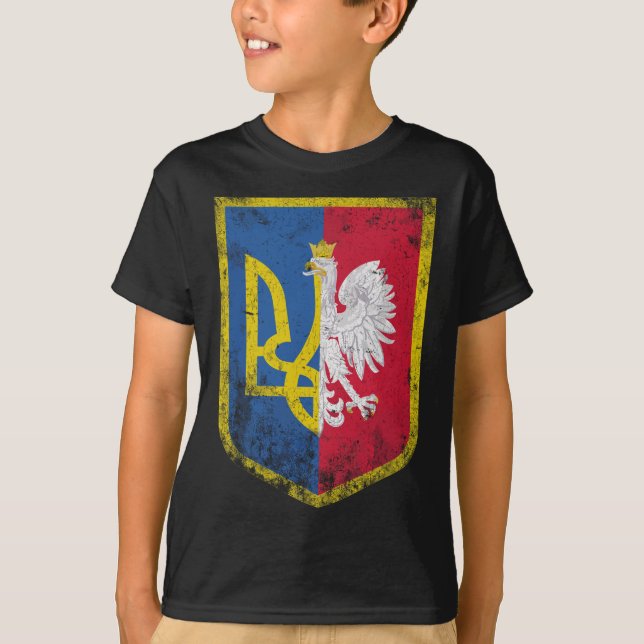 Camiseta Polônia com a Ucrânia com bandeira polonesa da Ucr (Frente)