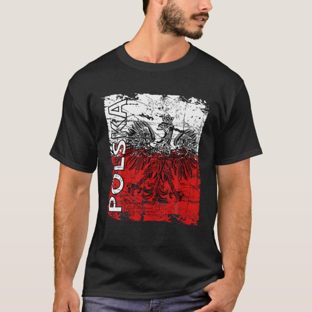 Camiseta Polônia da Polska de Armas Águia Masculina (Frente)
