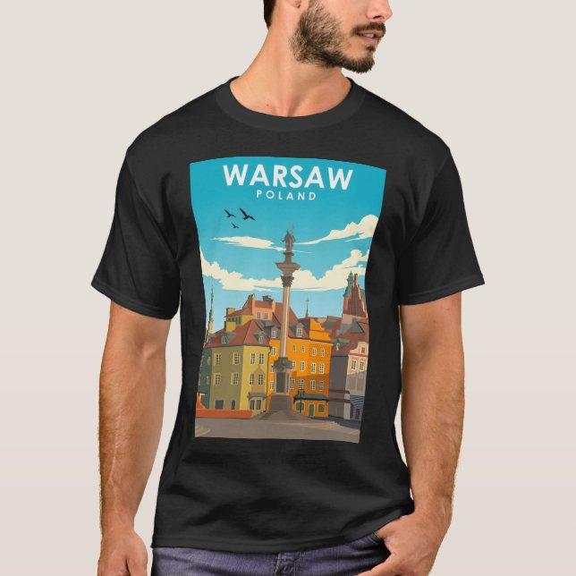 Camiseta Polônia de Varsóvia - Poster de viagens Retroativo (Frente)