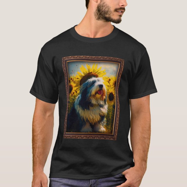 Camiseta Polônia Lowland Sheepdog Painting Sunflower Flower (Frente)