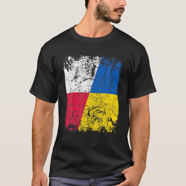 Camiseta Polônia Stands Com A Ucrânia Flag Vin Polonês Ucrâ (Frente)