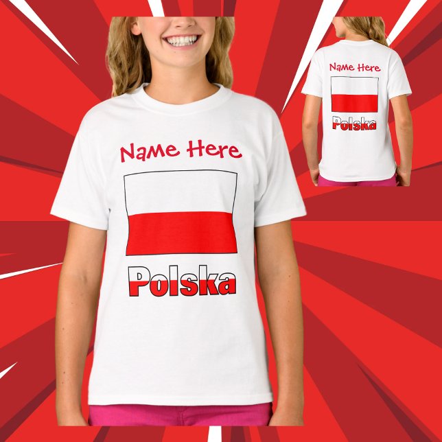 Camiseta Polska and Polska Flag Red Personalization Girl's (Criador carregado)