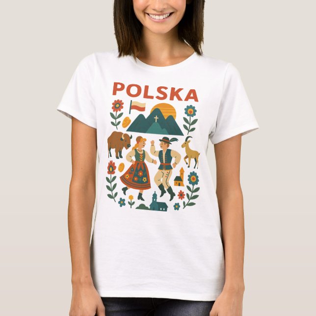 Camiseta Polska Folk Mountain Flat Art (Frente)