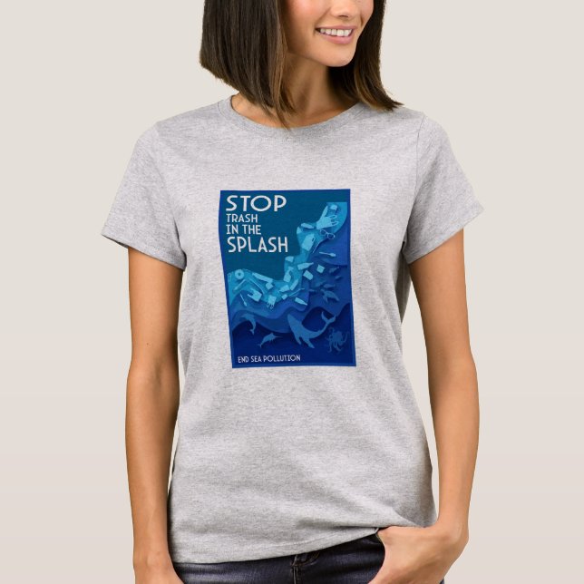 Camiseta Poluição no mar de ponta (Frente)