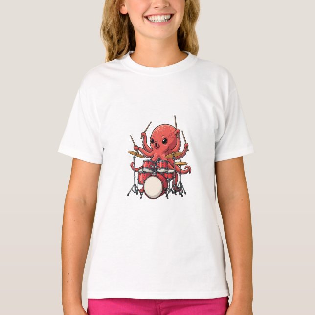 Camiseta Polvo Baterista Tocando Bateria Crianças (Frente)