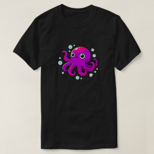 Camiseta Polvo de Desenho Animado Roxo Fofo Animal Marinho