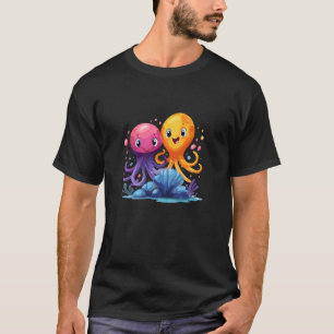Camiseta Polvo de Desenhos Animados Coloridos Criaturas Mar