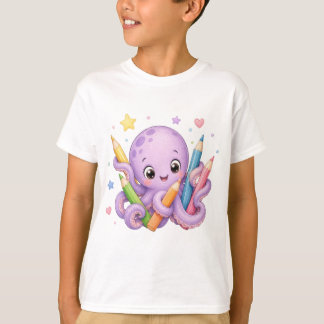 Camiseta Polvo Fofo segurando Lápis de Cor