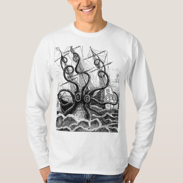 Camiseta Polvo monstruoso ataca navio (Frente)