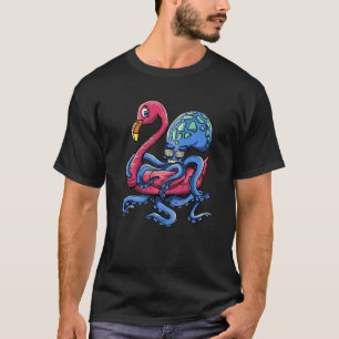 Camiseta Polvo Vestindo um Aro de Flamingo Festa na Piscina