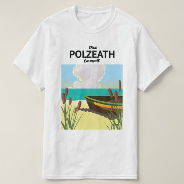Camiseta Polzeath, poster de viagens de Cornwall (Frente do Design)