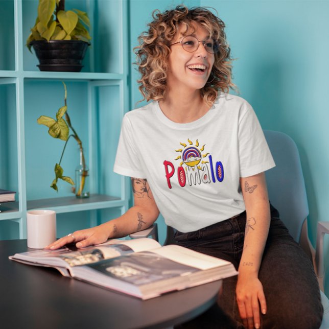 Camiseta Pomalo - Relaxação Croata com Sol e Arco-íris (Criador carregado)