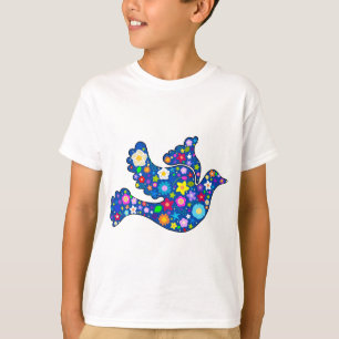 Camiseta Pomba azul da paz feita de flores decorativas
