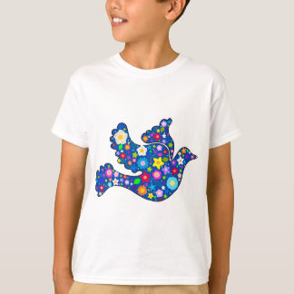Camiseta Pomba Azul de Paz feita de flores decorativas