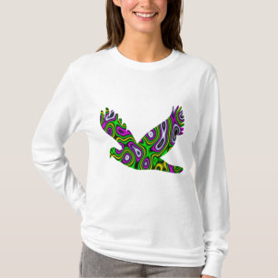 Camiseta Pomba da magenta do verde amarelo do labirinto do