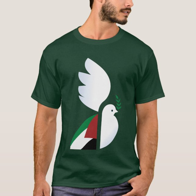 Camiseta pomba da paz com a bandeira palestiniana (Frente)