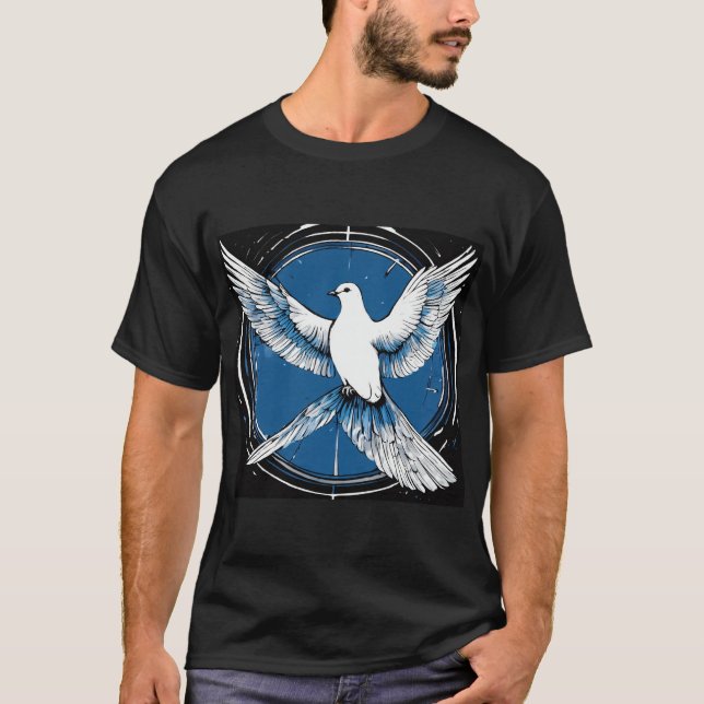 Camiseta Pomba de paz, azul branco preto (Frente)