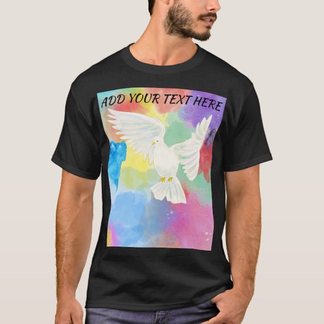 Camiseta Pomba Tranquila Colorida Verão Splash para Marido (Frente)