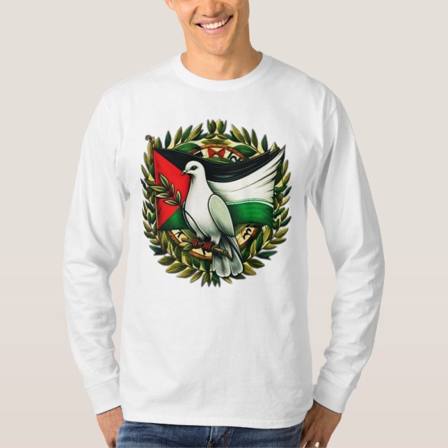 Camiseta Pombo Segura Folha de azeitona Bandeira da Palesti (Frente)